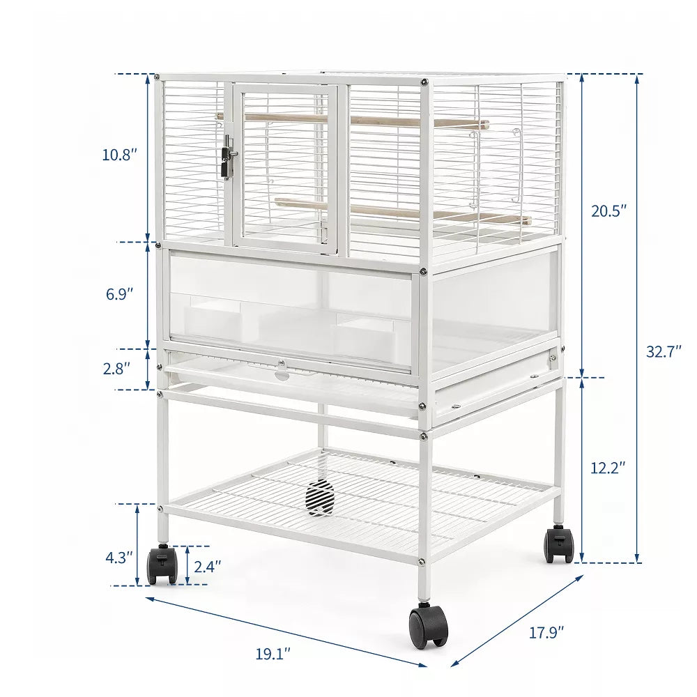Rolling Large Parrot Birdcage With Detachable Cleaning Tray