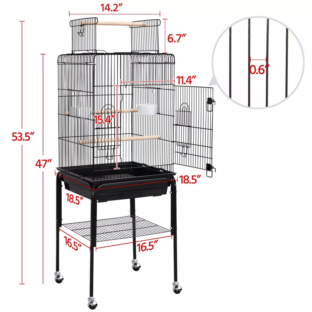 Rolling Tall Open-Top Activity Birdcage