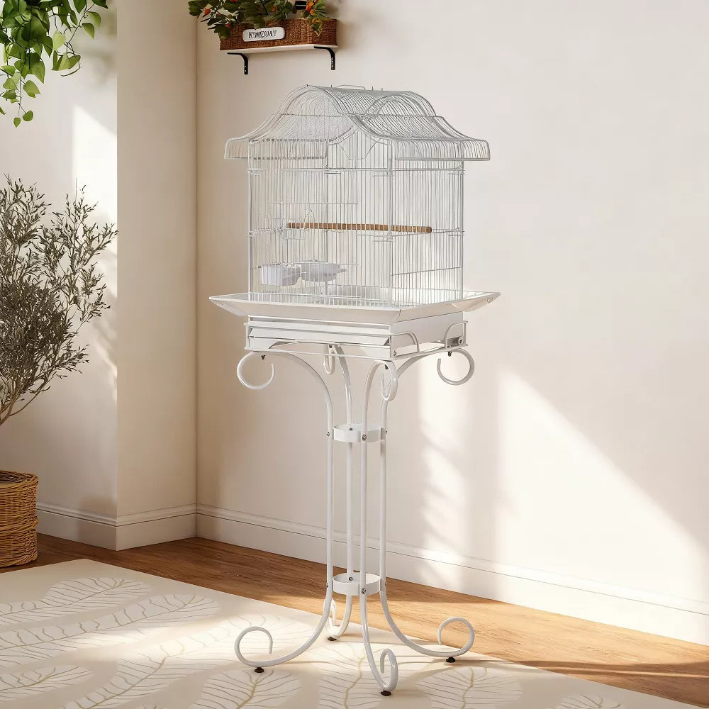 Wrought Iron Rolling Aviary Birdcage With Removable Cleaning Tray