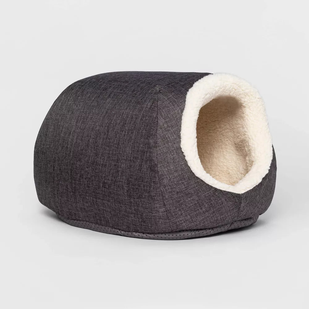 Gray Orthopedic Enclosed Cave Pet Bed For Small Dogs & Cats
