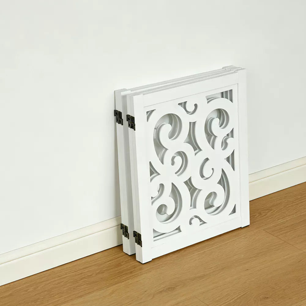 4-Panel 360° Hinge Freestanding Scroll Wooden Pet Gate