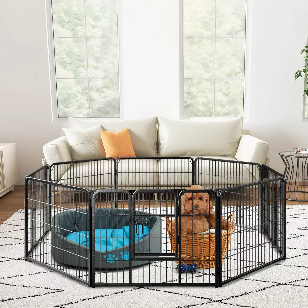 8-Panel 360° Adjustable Metal Indoor & Outdoor Pet Playpen
