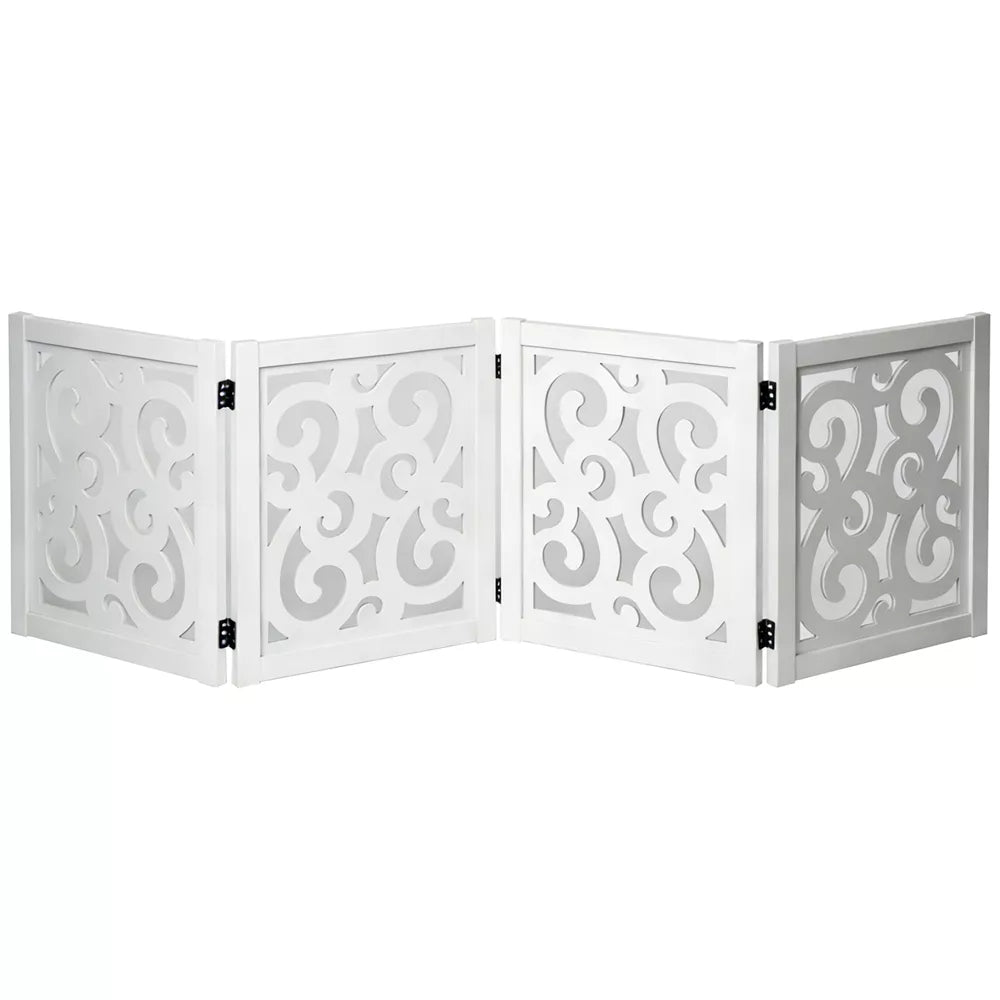 4-Panel 360° Hinge Freestanding Scroll Wooden Pet Gate