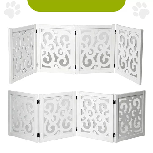 4-Panel 360° Hinge Freestanding Scroll Wooden Pet Gate